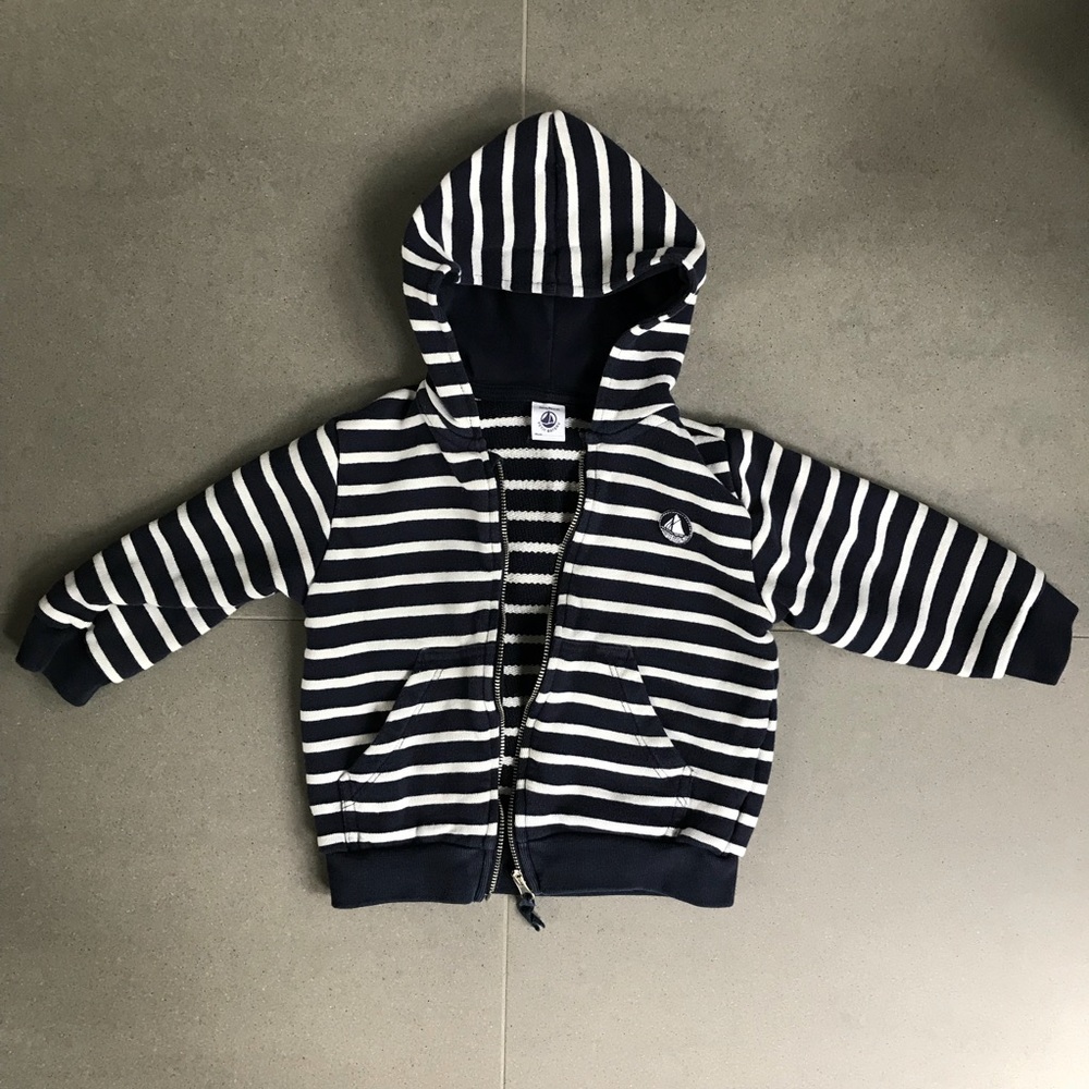 Petit Bateau Navy and White Striped Hoodie
